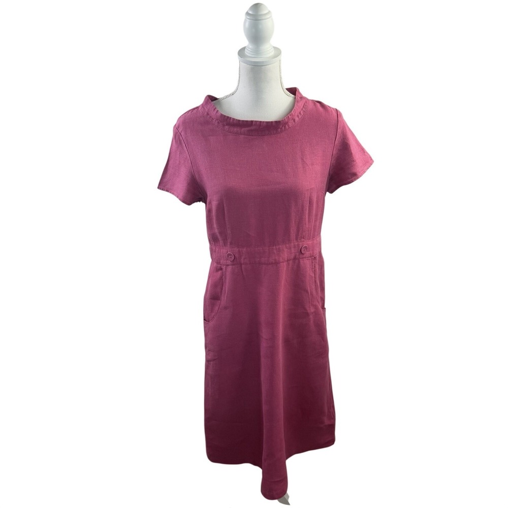 Seasalt Cornwall Coach House 100% Linen‎ Raspberry Short Sleeve Dress US 6 UK10